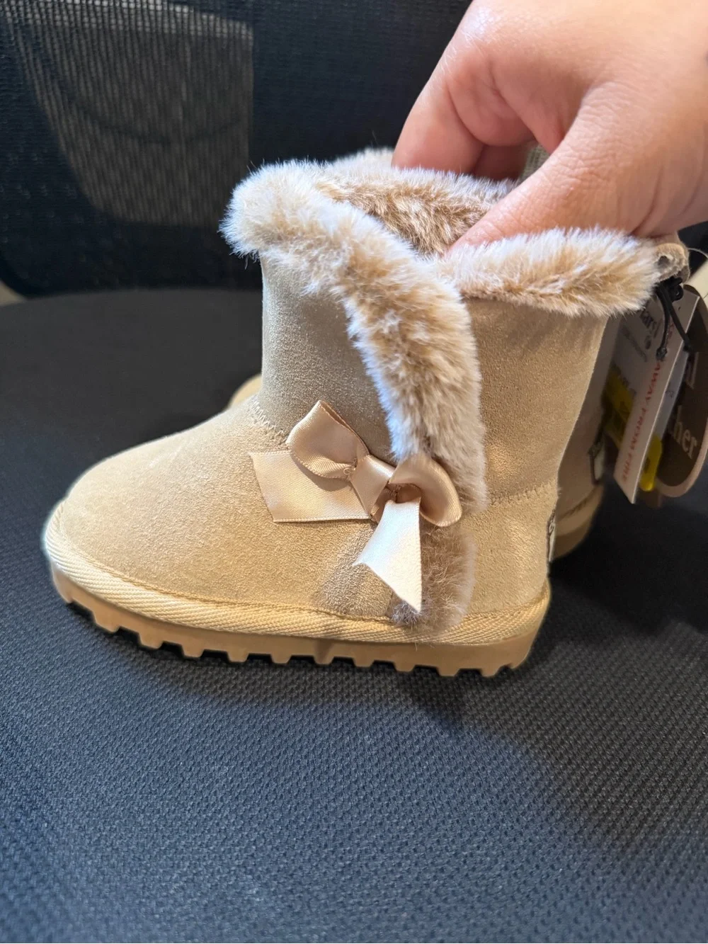 Kids Faux Fur Lined Bow Winter Boots - Tan